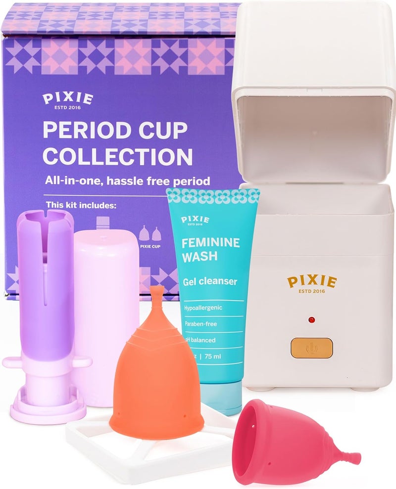 Pixie Cup Pixie Menstrual Cup Collection - Inserts Like a Tampon™ - 2 Reusable Period Cups with Applicator, Sterilizer, Feminine Wash & Totes - All-in-One Easy Period Solution for Feminine Care - Image 1